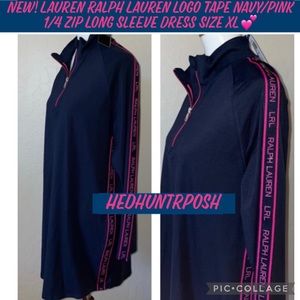 🎉HP🎉New! Lauren Ralph Lauren Logo Tape Navy/Pink 1/4 Zip Long Sleeve Dress XL💕